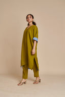 Mehendi Linen Dolman Kurta Set On Sale