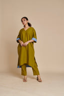 Mehendi Linen Dolman Kurta Set On Sale