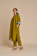Mehendi Linen Dolman Kurta Set On Sale