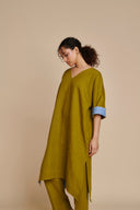 Mehendi Linen Dolman Kurta Set On Sale