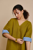 Mehendi Linen Dolman Kurta Set On Sale