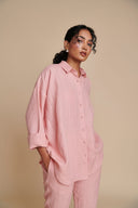 Candy Floss Linen Oversized Flared Shirt Set - Sale
