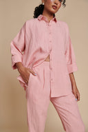 Candy Floss Linen Oversized Flared Shirt Set - Sale