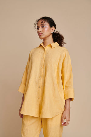 Butterscotch Linen Oversized Flared Shirt Set