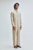 Undyed Linen Men's Straight Pleated Pants