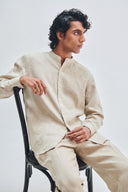 Undyed Linen Men's Band Collar Shirt