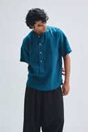 Indigo Linen Men's Half Sleeves Panelled Shirt Kurta