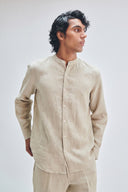 Undyed Linen Men's Band Collar Shirt