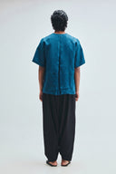 Indigo Linen Men's Half Sleeves Panelled Shirt Kurta