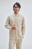 Undyed Linen Men's Band Collar Shirt