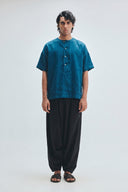 Indigo Linen Men's Half Sleeves Panelled Shirt Kurta