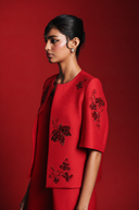 Scarlet Silk Embroidered Women's Half Sleeves Jacket