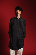 Charcoal Silk Men's Pleated Placket Kurta Set