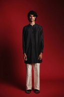 Charcoal Silk Men's Pleated Placket Kurta