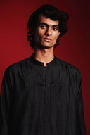 Charcoal Silk Men's Pleated Placket Kurta