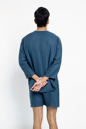 Indigo Linen Men's Shorts Set
