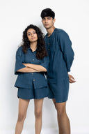 Indigo Linen Women's Shorts Set