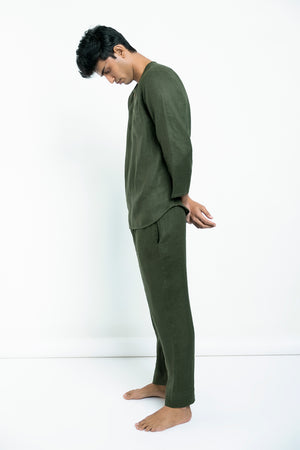Khaki Linen Men's Pyjama Set