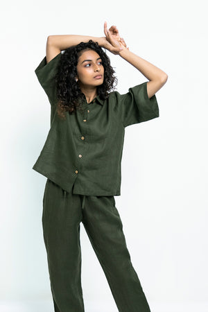 Khaki Linen Women's Pyjama Set