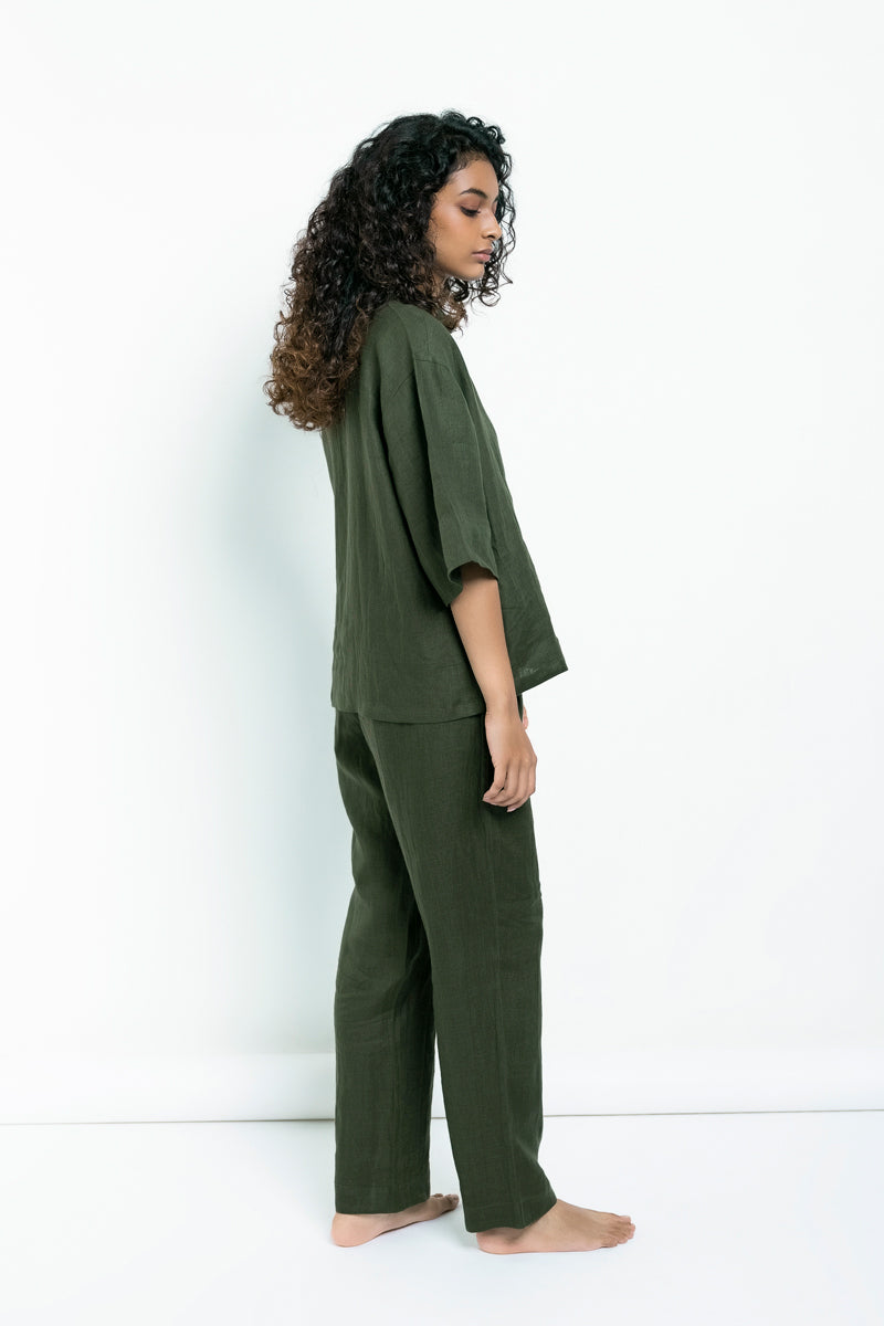 Khaki Linen Women's Pyjama Set