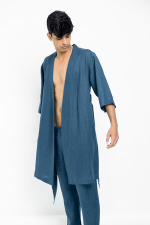Indigo Linen Robe