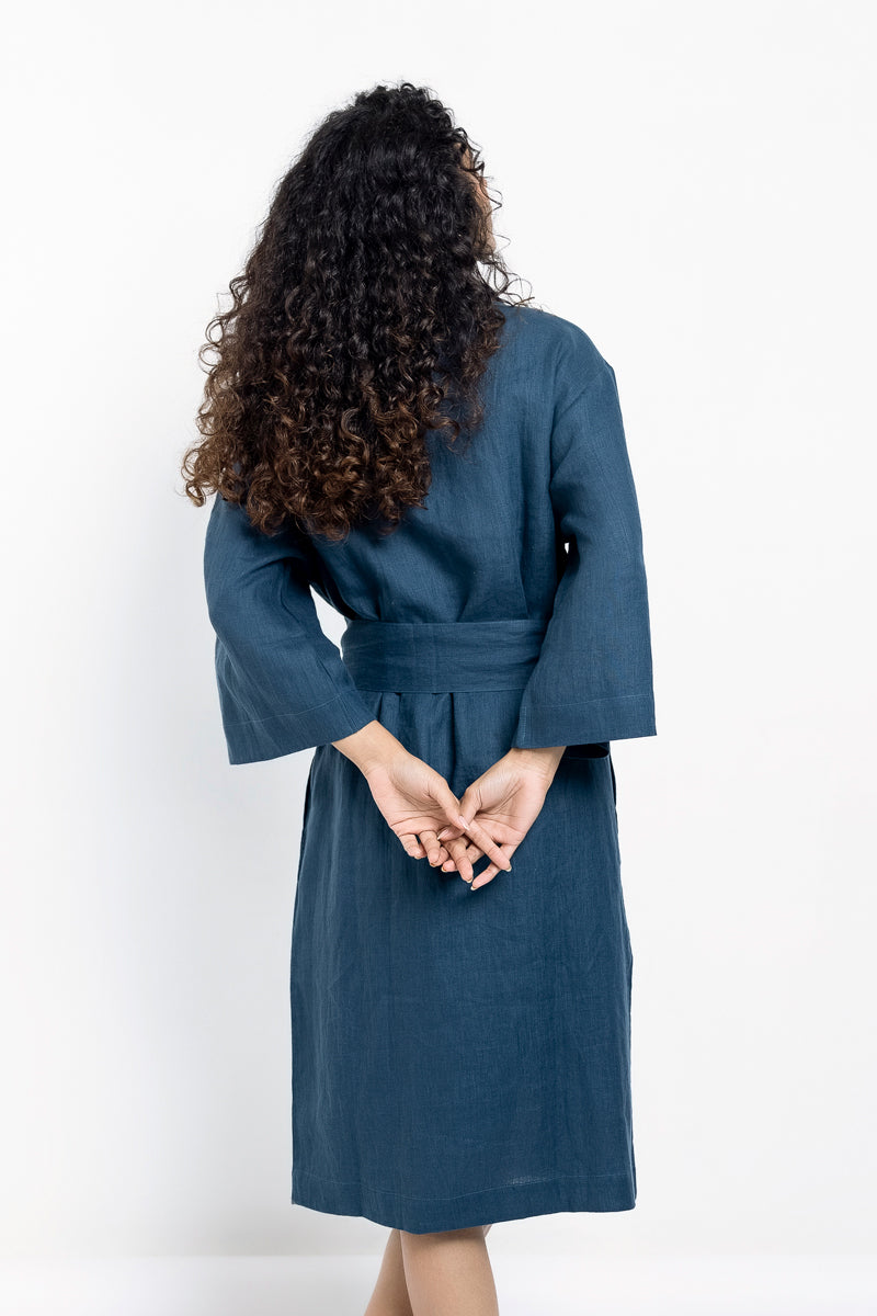 Indigo Linen Robe – Saphed