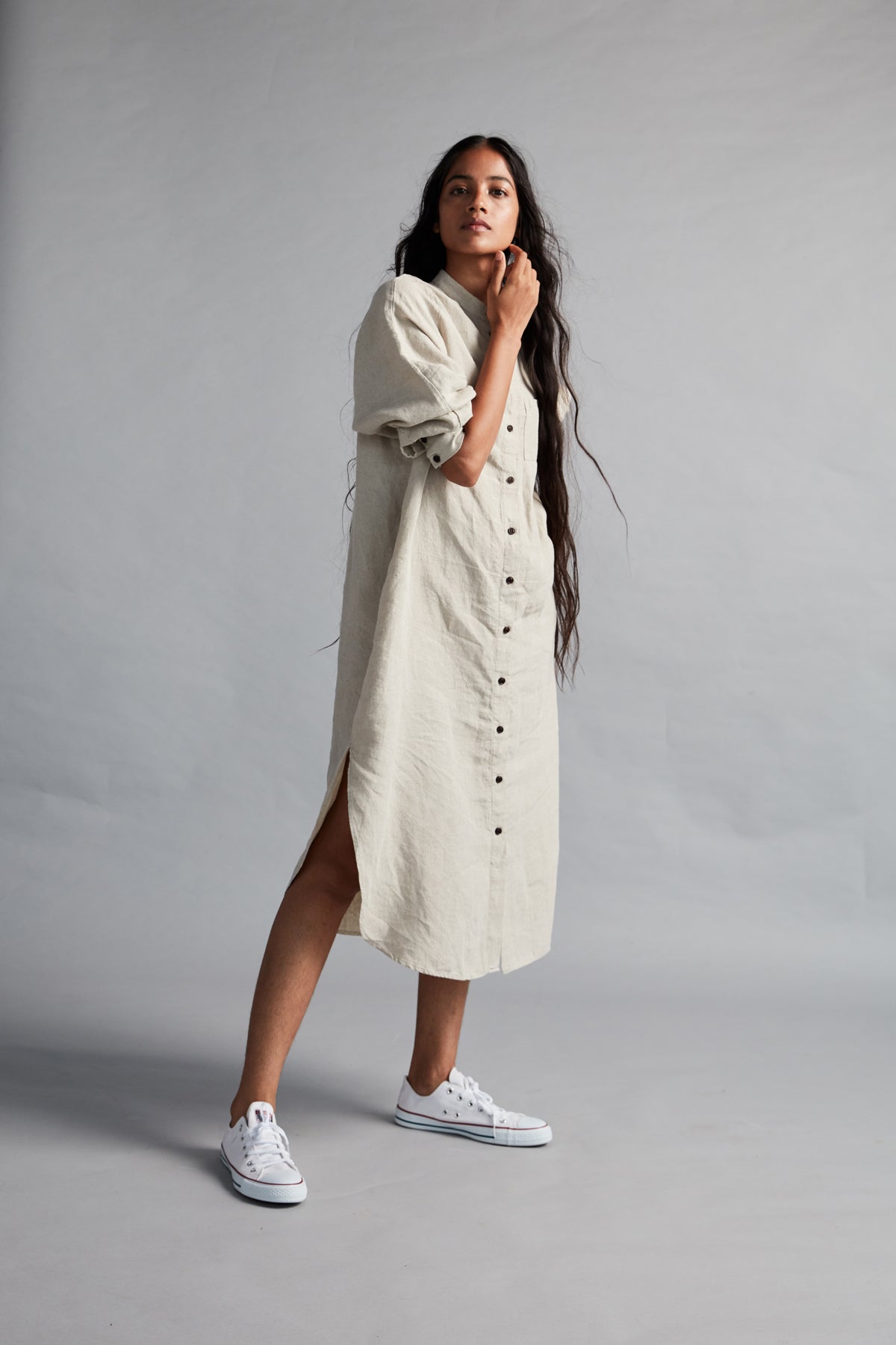 Undyed Linen Shirt Dress – Saphed