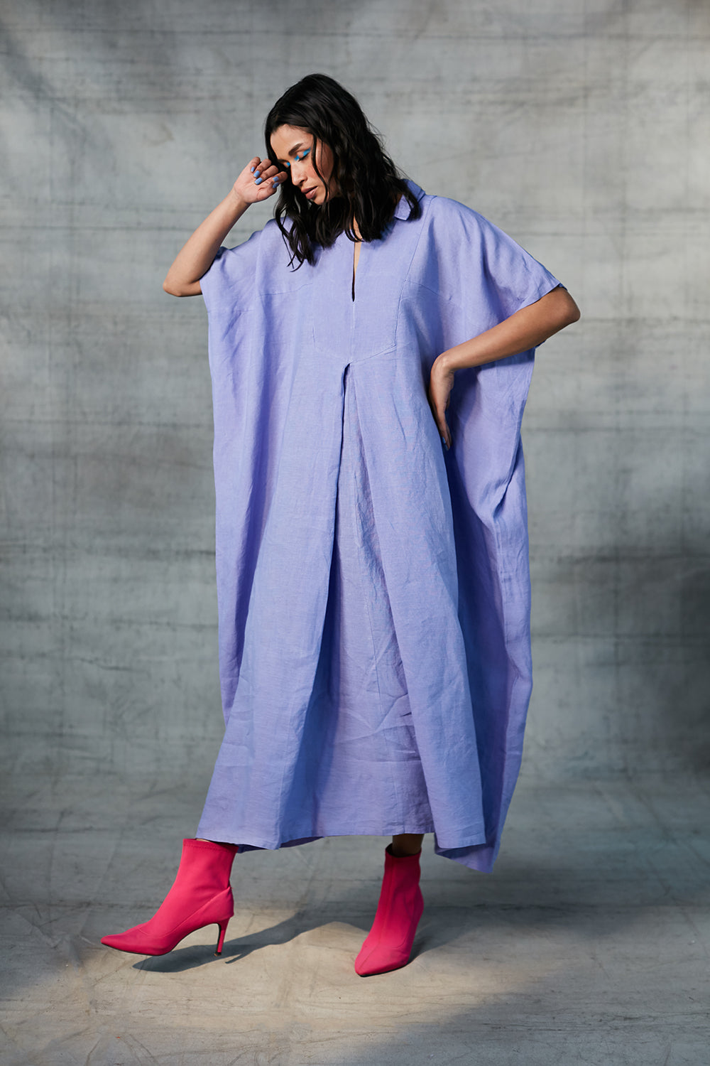 Jacaranda Linen Kaftan Dress – Saphed