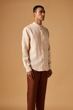 Badami Linen Men's Band Collar Shirt