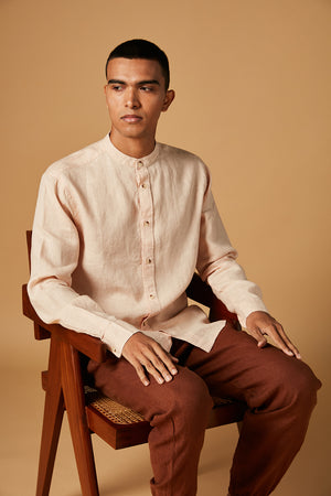 Badami Linen Men's Band Collar Shirt
