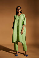 Pista Linen Dolman Kurta Set