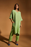 Pista Linen Dolman Kurta Set